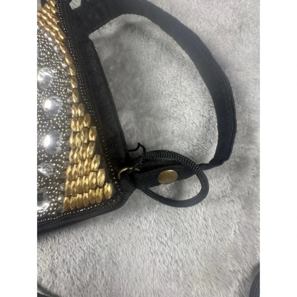 Bamboo Trading Company Club Bag Women OS Beaded Rhinestone Crossbody Small Black
